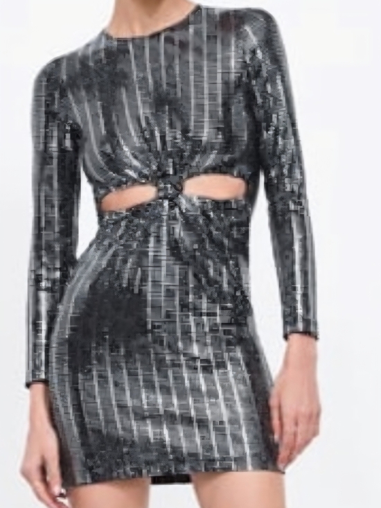 Zara Dresses & Skirts - Zara Silver Sequin Knot Cutout Mini Dress - Long Sleeve Party Statement - Size S